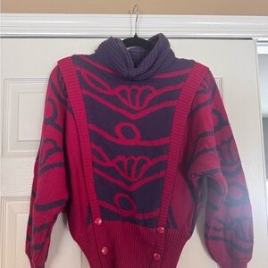 Vintage 90’s Red and Purple Apres Ski Women's Sweater